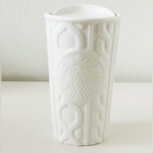 Starbucks 2016 Embossed White Cable Knit Ceramic Travel Tumbler 10 fl oz